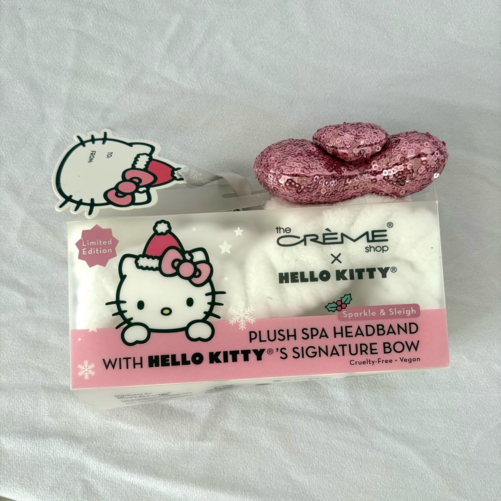 Hello Kitty sequin bow plush headband gift new in box spa the creme shop